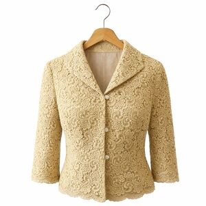 Talbots Gold Lace Blazer Jacket Size 8 Elegant Vintage Chic Wedding Formal